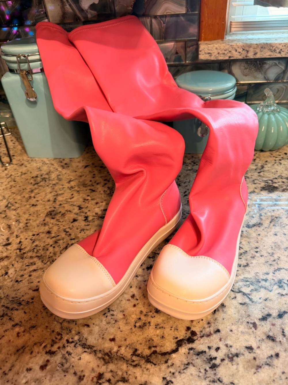 Bold Coral Knee-High Women's Boots - Unbranded